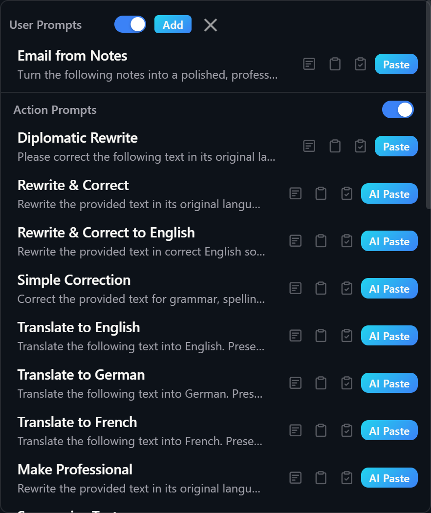 Prompt Library overlay window