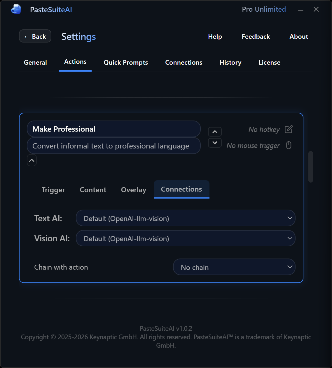 Action chaining dropdown