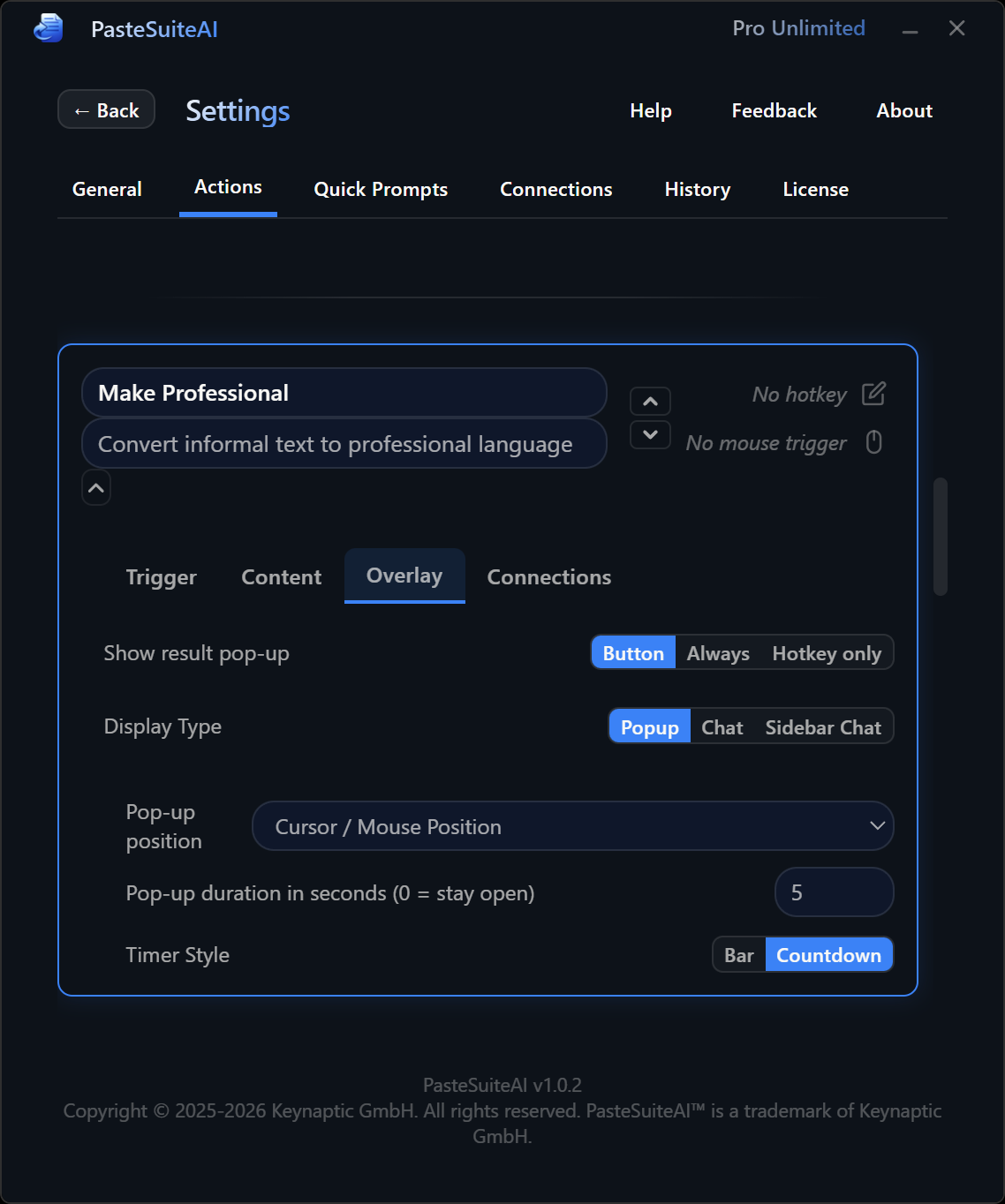 Result overlay settings