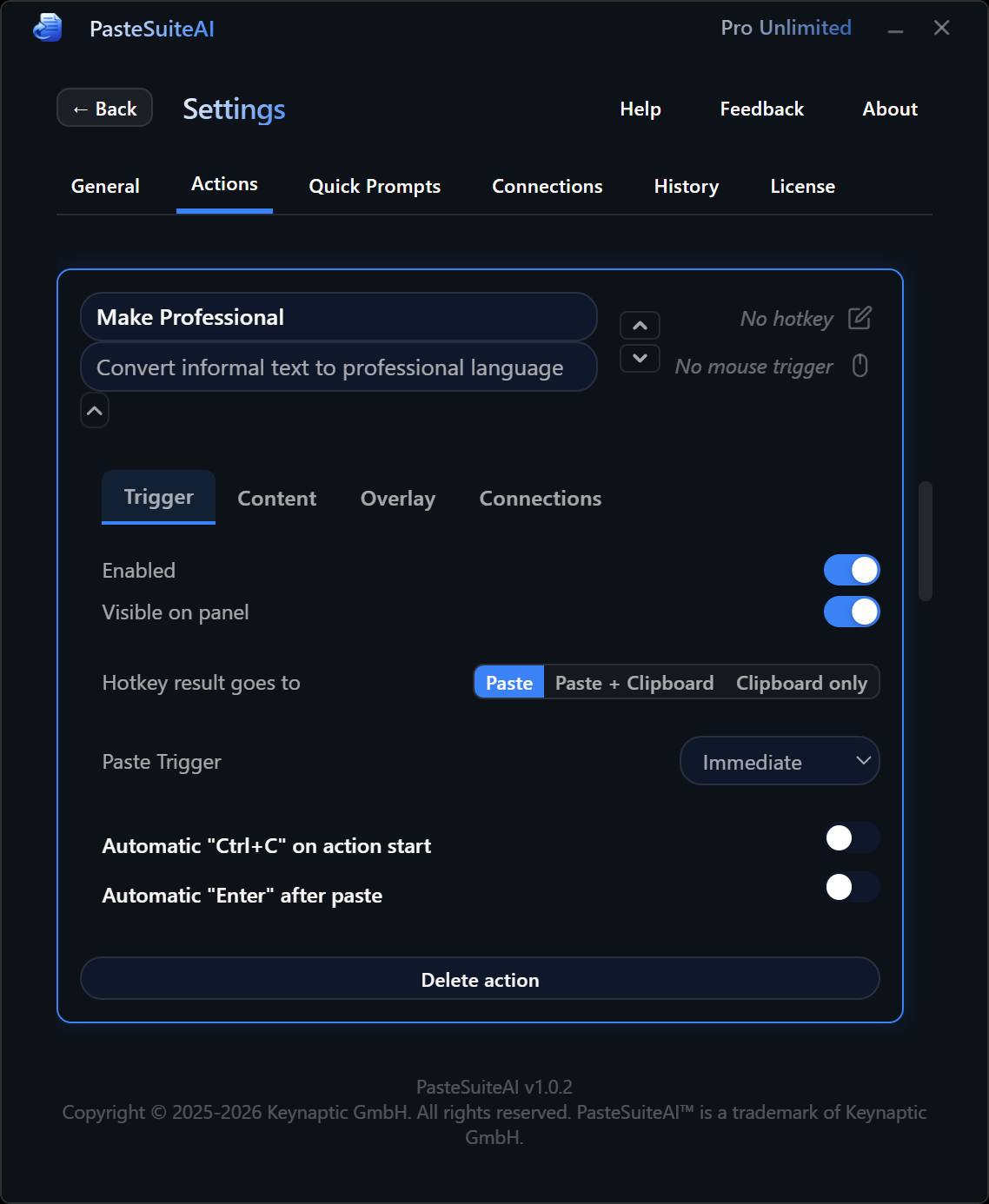 Actions tab overview