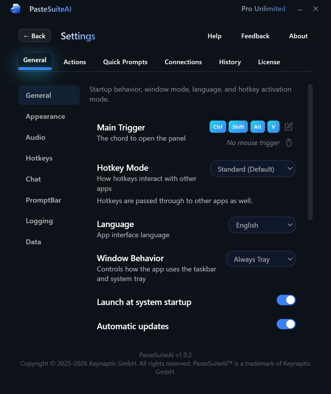 General settings overview