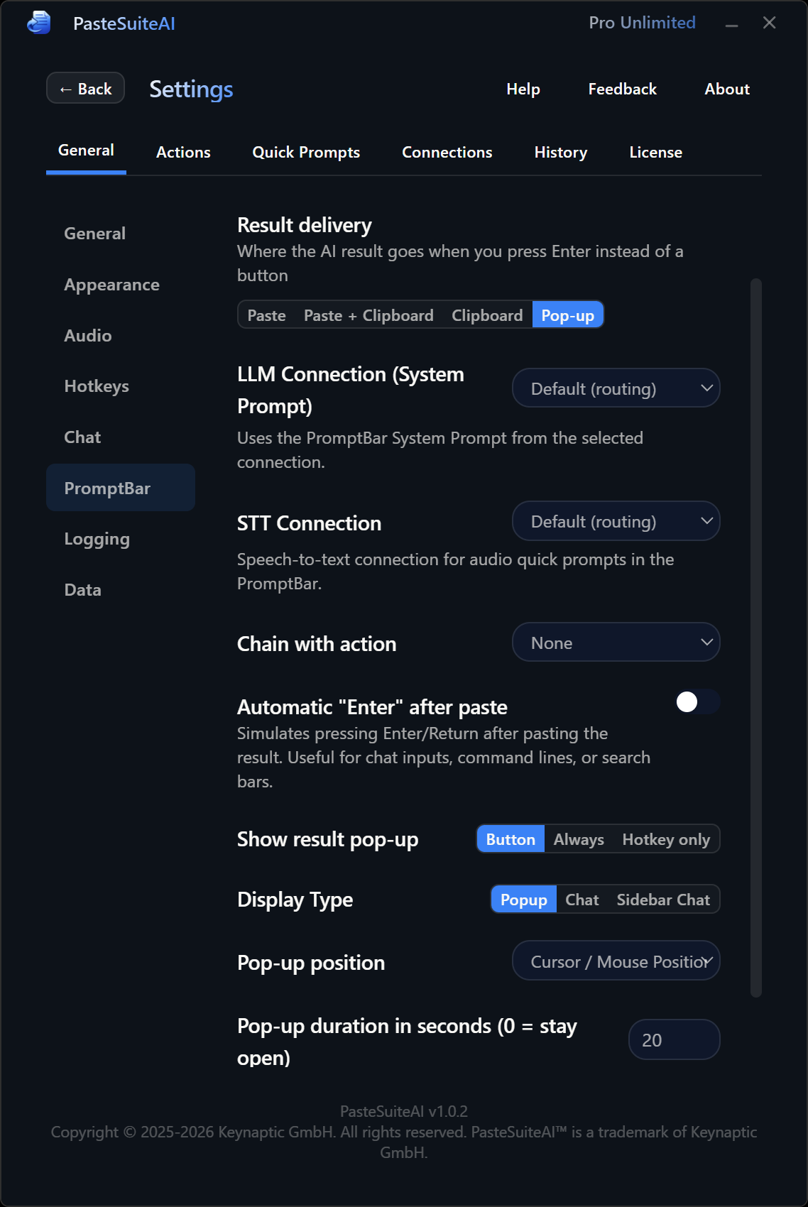 PromptBar configuration