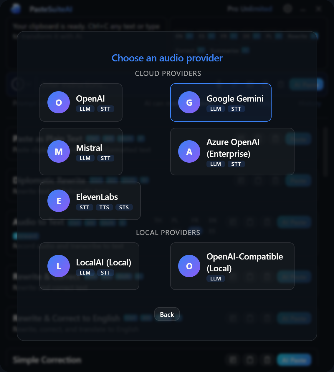 Setup Wizard &mdash; provider selection